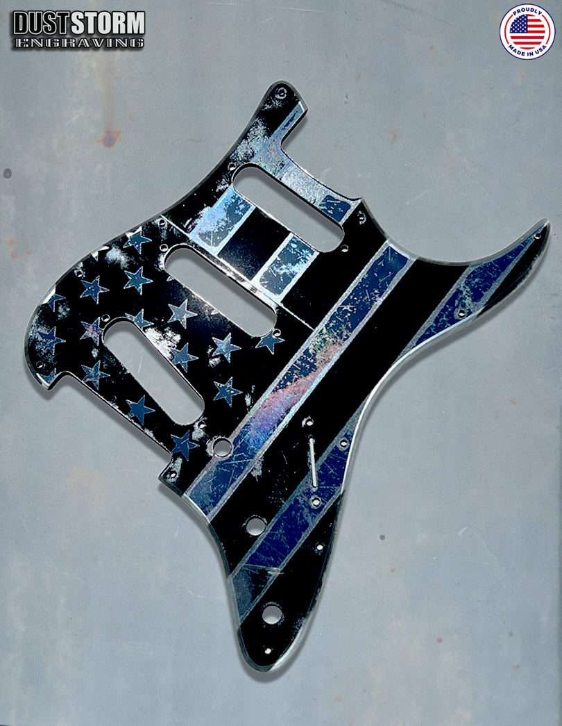 American Flag Pickguard & Free Tremolo Cover in Gun Metal Gray Acrylic Mirror for Fender Stratocaster SSS, HSS, HSH Setups Available