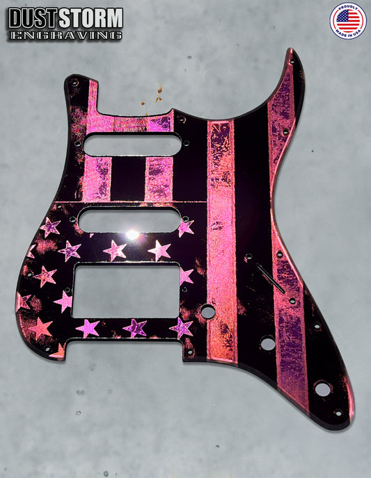 American Flag Pickguard & Free Tremolo Cover in Pink Acrylic Mirror for Fender Stratocaster SSS, HSS, HSH Setups Available