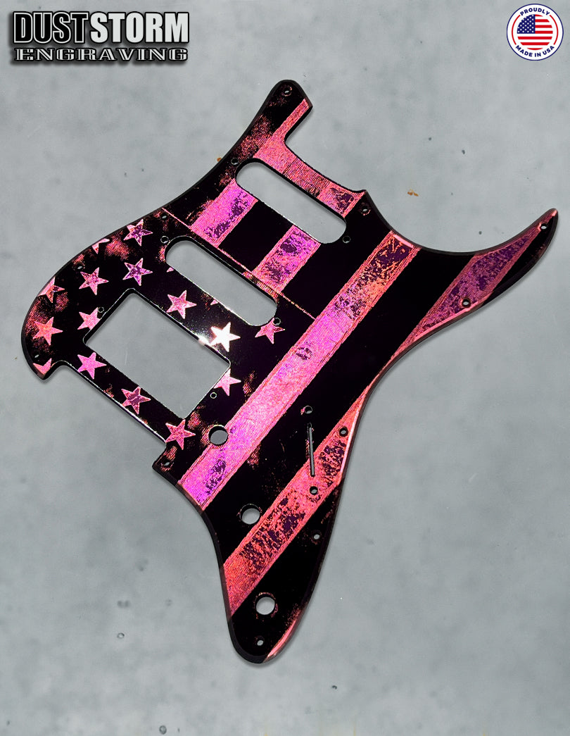 American Flag Pickguard & Free Tremolo Cover in Pink Acrylic Mirror for Fender Stratocaster SSS, HSS, HSH Setups Available