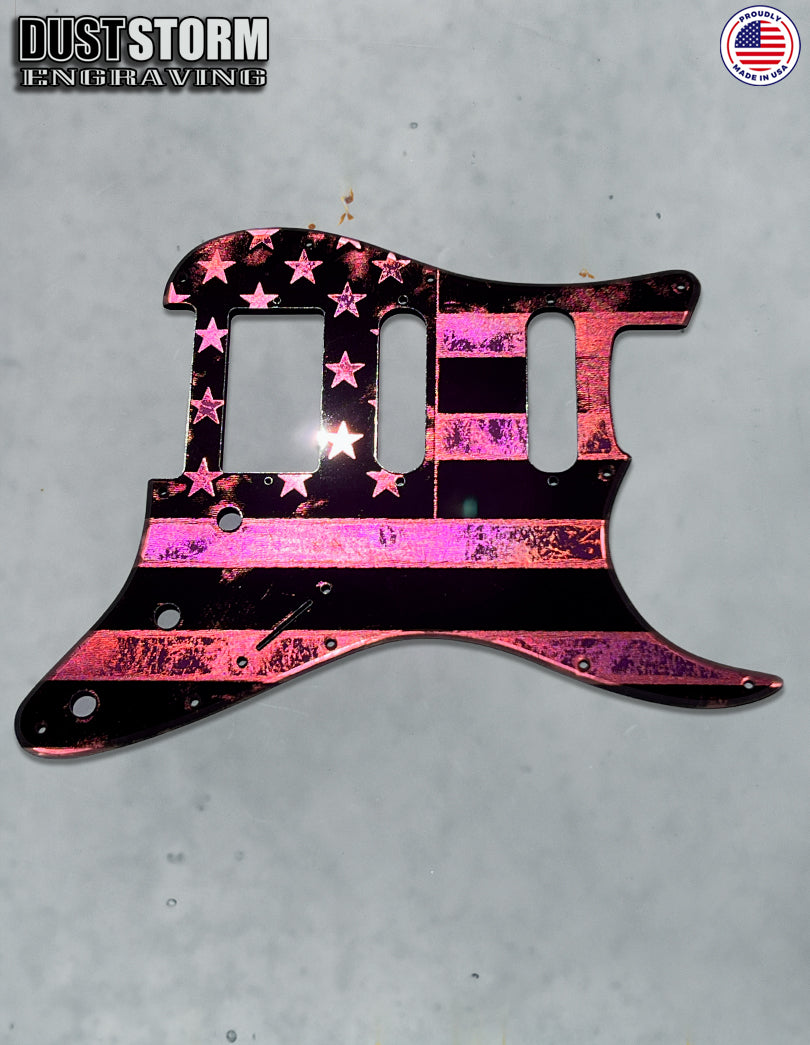 American Flag Pickguard & Free Tremolo Cover in Pink Acrylic Mirror for Fender Stratocaster SSS, HSS, HSH Setups Available