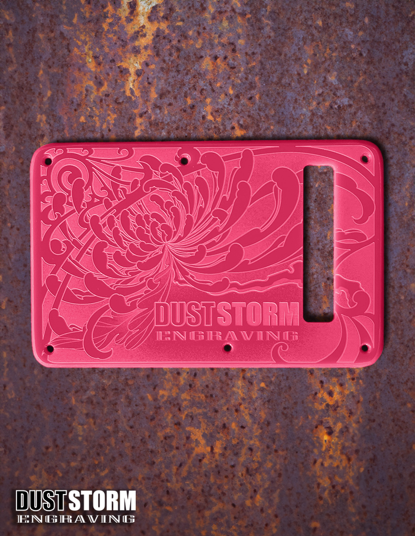 Custom Laser Engraved White Fender Strat Style Guitar Body with Glossy Hot Pink Acrylic Pickguard and Tremolo Cover HSH, HSS, SSS Setups Available