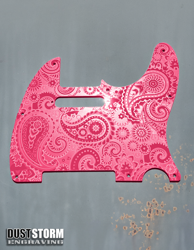 Engraved 8 Hole Paisley Pickguard for Fender Telecaster in Glossy Acrylic 10 Solid Color Choices American/Mexican Tele Guitar Scratch Plate Standard or Humbucker Cut Available