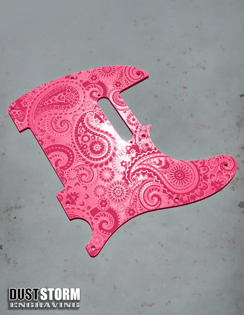 Engraved 8 Hole Paisley Pickguard for Fender Telecaster in Glossy Acrylic 10 Solid Color Choices American/Mexican Tele Guitar Scratch Plate Standard or Humbucker Cut Available