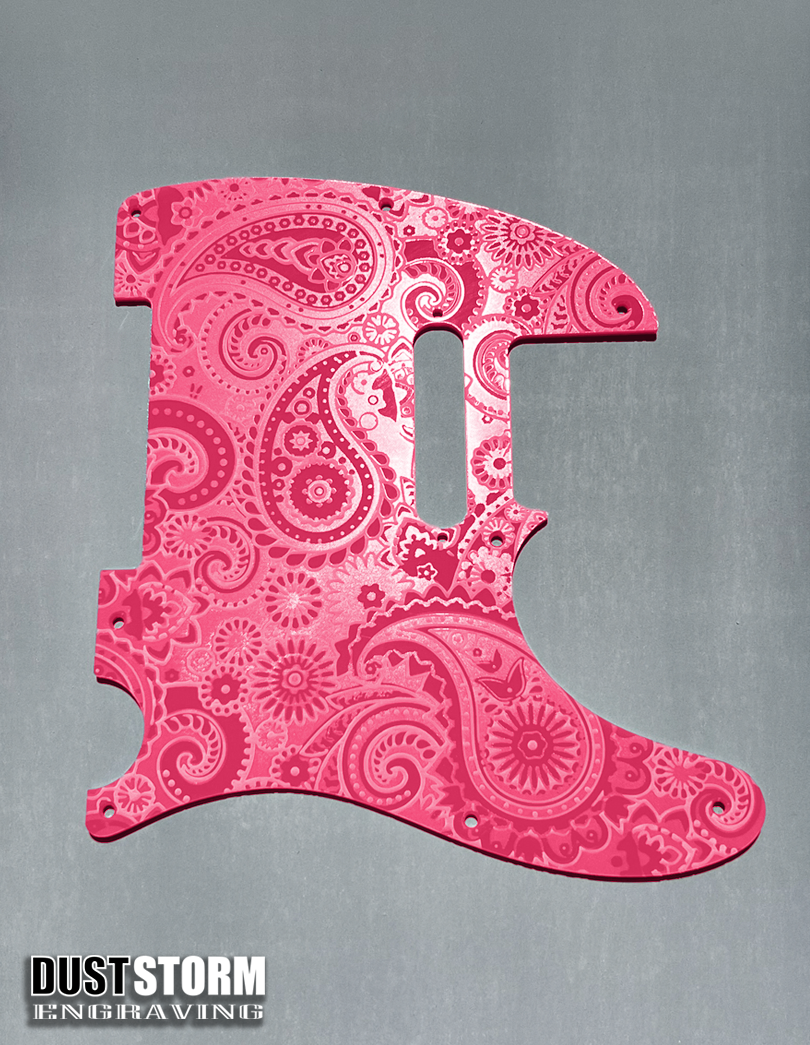 Engraved 8 Hole Paisley Pickguard for Fender Telecaster in Glossy Acrylic 10 Solid Color Choices American/Mexican Tele Guitar Scratch Plate Standard or Humbucker Cut Available