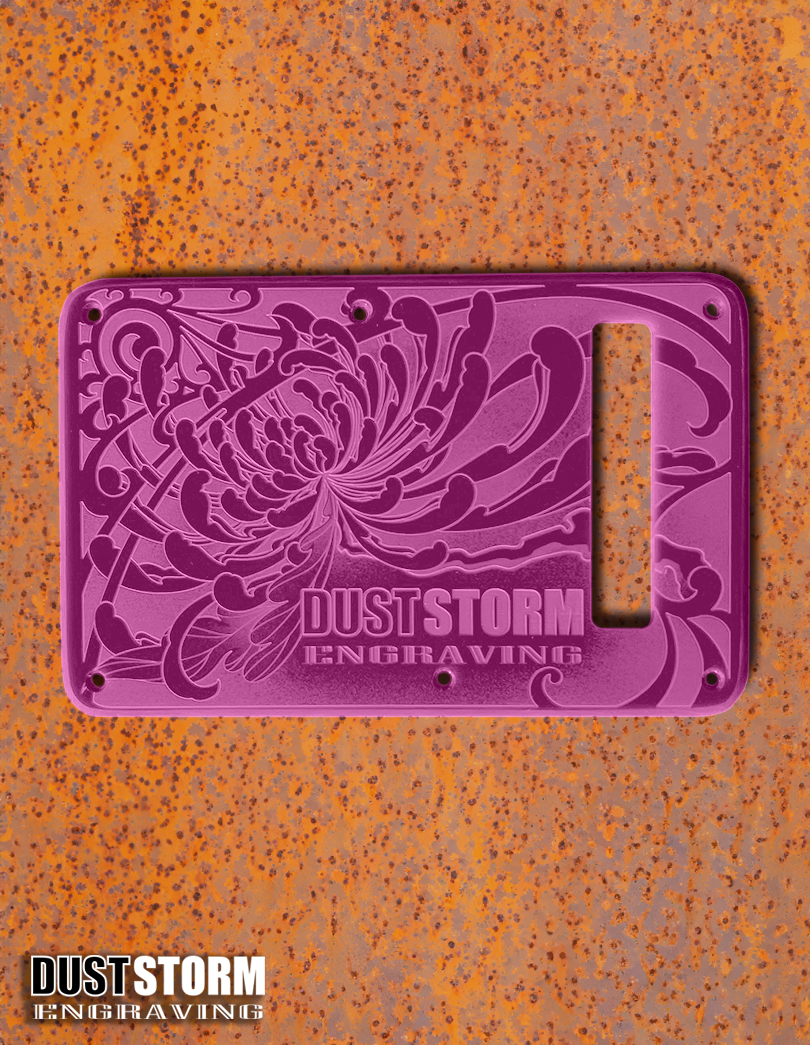 Engraved Tremolo Cover in Glossy Acrylic 12 Solid Color Choices for Fender Stratocaster