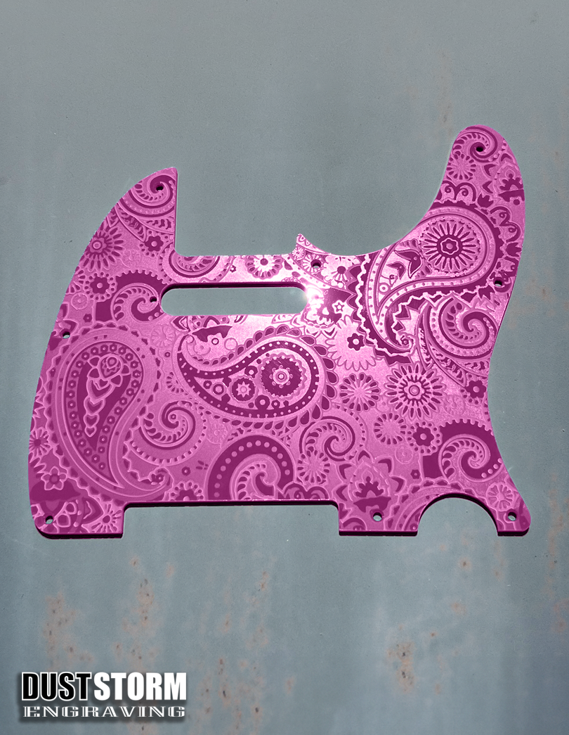 Engraved 8 Hole Paisley Pickguard for Fender Telecaster in Glossy Acrylic 10 Solid Color Choices American/Mexican Tele Guitar Scratch Plate Standard or Humbucker Cut Available