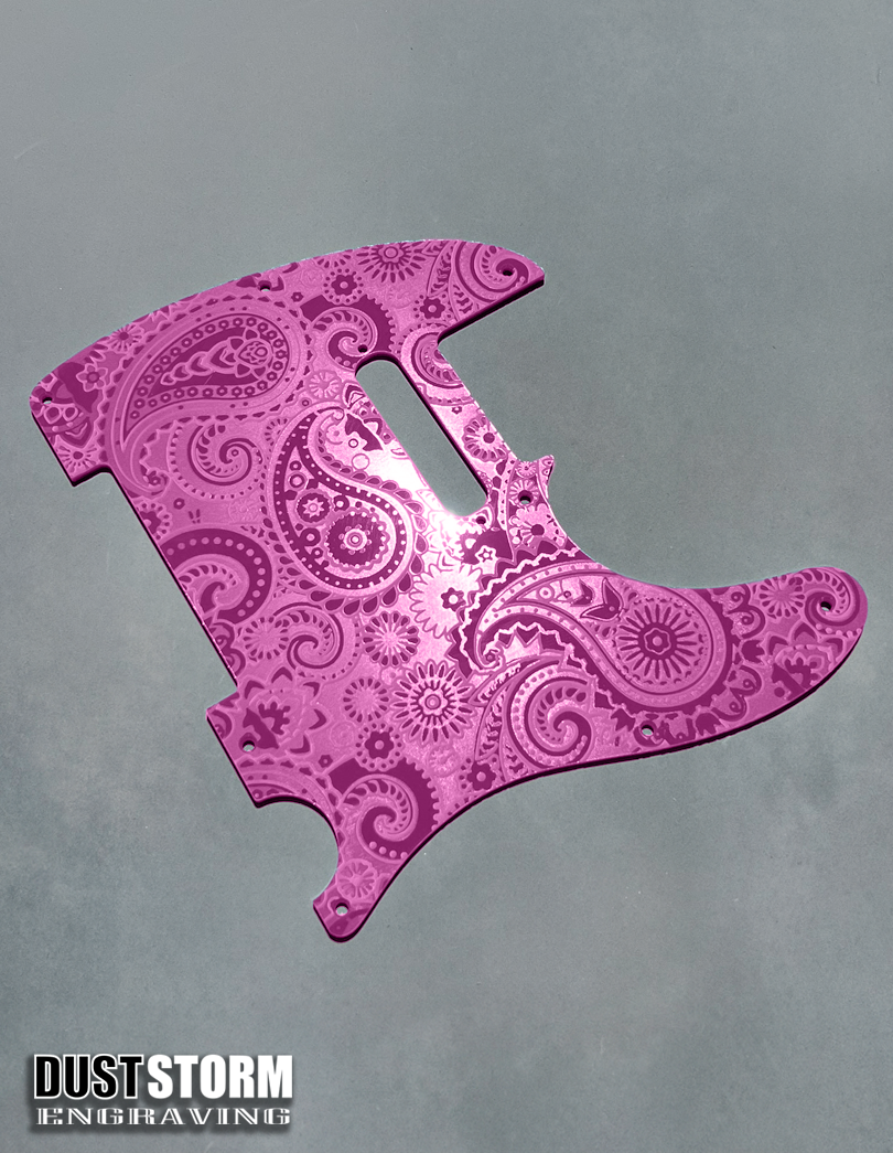 Engraved 8 Hole Paisley Pickguard for Fender Telecaster in Glossy Acrylic 10 Solid Color Choices American/Mexican Tele Guitar Scratch Plate Standard or Humbucker Cut Available