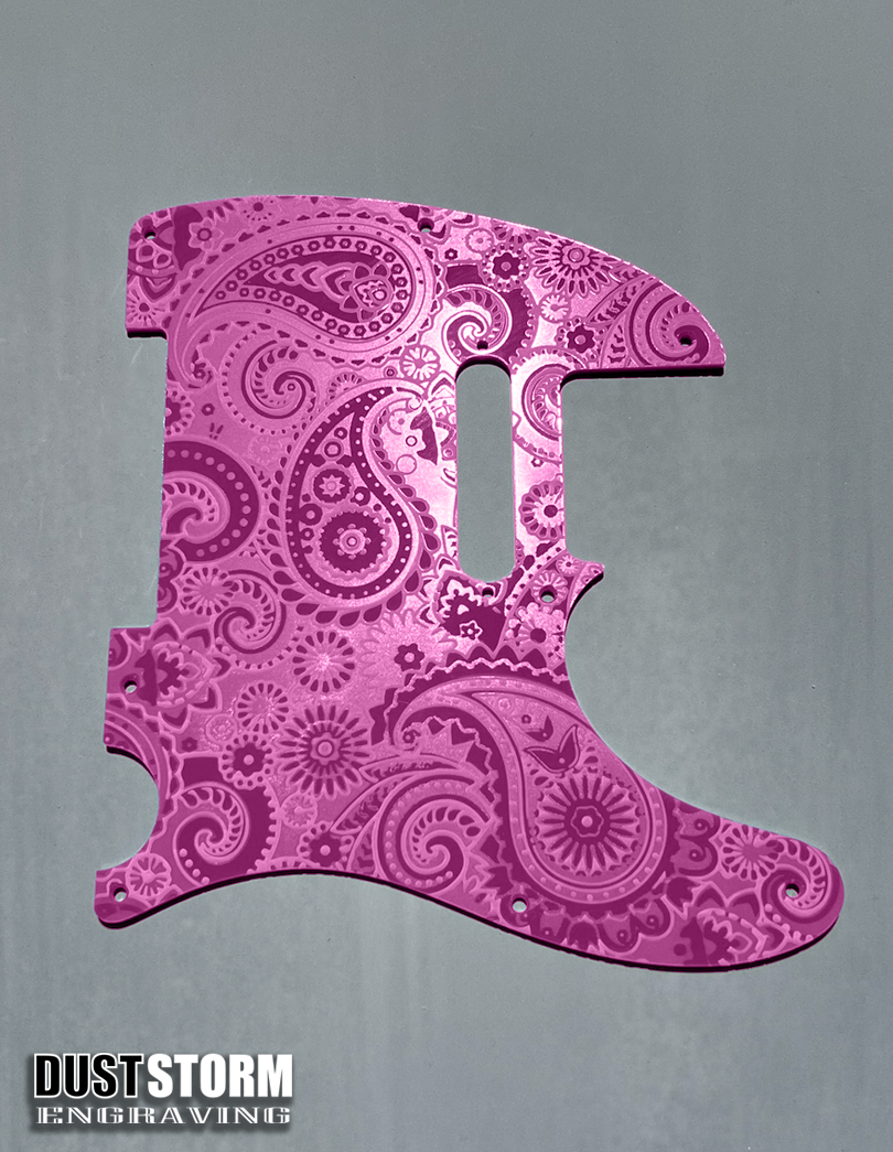 Engraved 8 Hole Paisley Pickguard for Fender Telecaster in Glossy Acrylic 10 Solid Color Choices American/Mexican Tele Guitar Scratch Plate Standard or Humbucker Cut Available