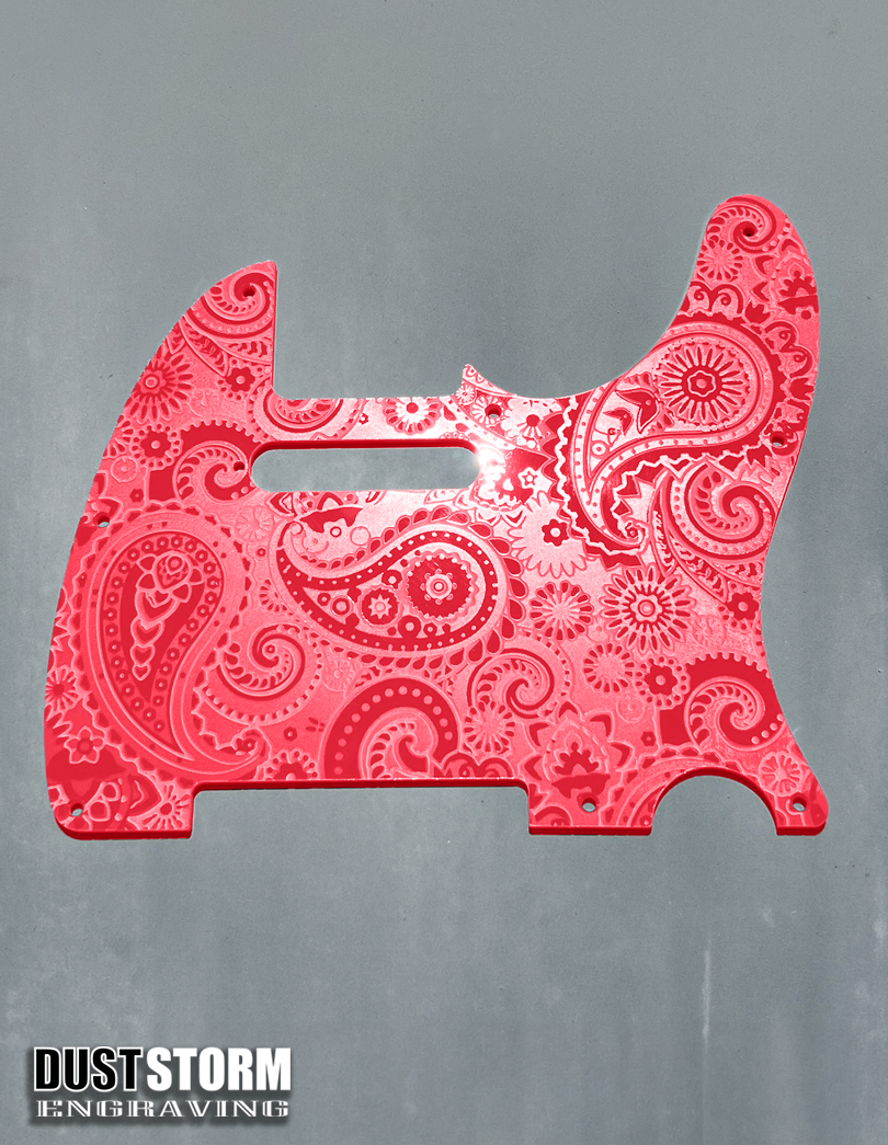 Engraved 8 Hole Paisley Pickguard for Fender Telecaster in Glossy Acrylic 10 Solid Color Choices American/Mexican Tele Guitar Scratch Plate Standard or Humbucker Cut Available