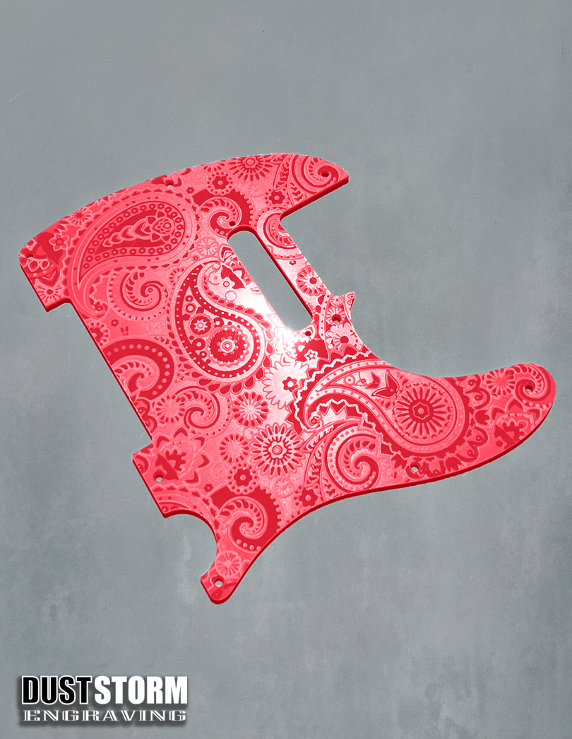 Engraved 8 Hole Paisley Pickguard for Fender Telecaster in Glossy Acrylic 10 Solid Color Choices American/Mexican Tele Guitar Scratch Plate Standard or Humbucker Cut Available