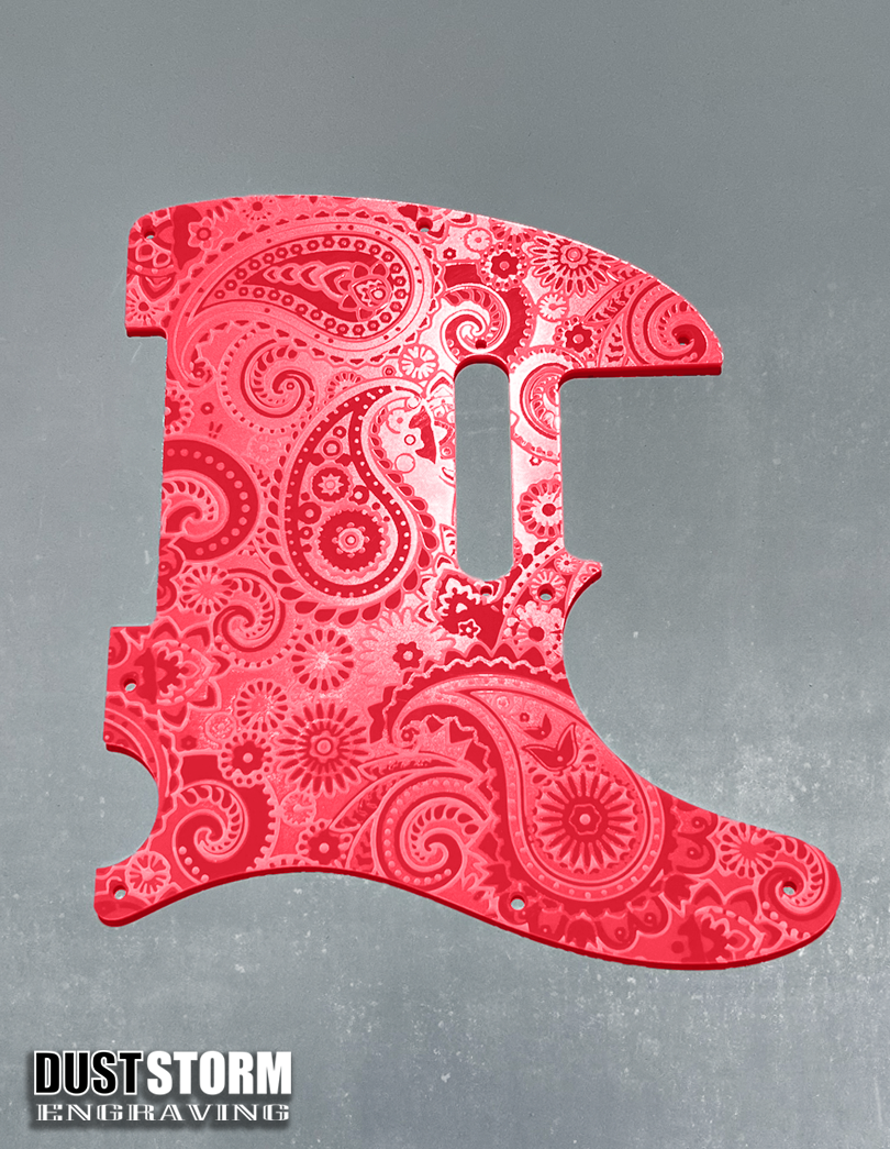 Engraved 8 Hole Paisley Pickguard for Fender Telecaster in Glossy Acrylic 10 Solid Color Choices American/Mexican Tele Guitar Scratch Plate Standard or Humbucker Cut Available