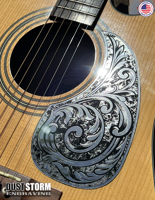 Acoustic Guitar Pickguard Laser Engraved Silver Acrylic Mirror for Martin D28 Style Guitar