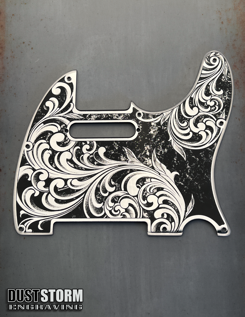 Engraved 8 Hole Pickguard for Fender Telecaster in Silver Patina Acrylic Mirror American/Mexican Tele Guitar Scratch Plate Standard or Humbucker Cut Available