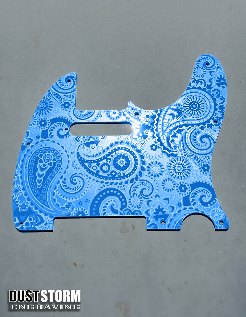 Engraved 8 Hole Paisley Pickguard for Fender Telecaster in Glossy Acrylic 10 Solid Color Choices American/Mexican Tele Guitar Scratch Plate Standard or Humbucker Cut Available