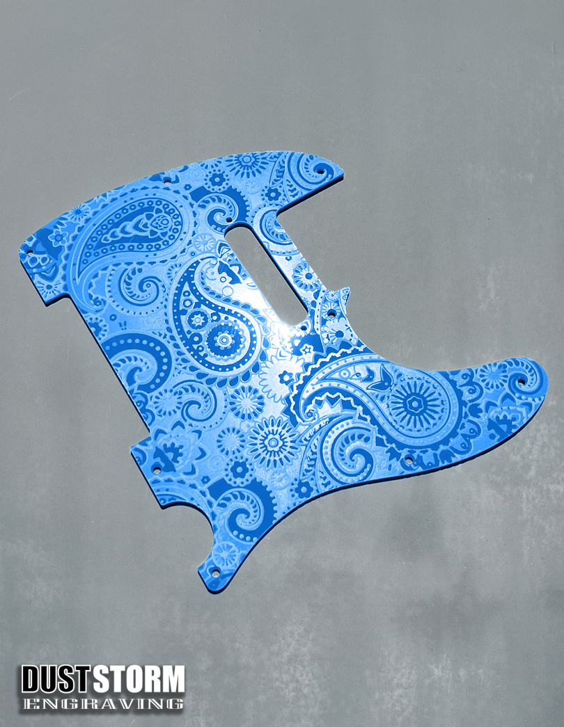 Engraved 8 Hole Paisley Pickguard for Fender Telecaster in Glossy Acrylic 10 Solid Color Choices American/Mexican Tele Guitar Scratch Plate Standard or Humbucker Cut Available
