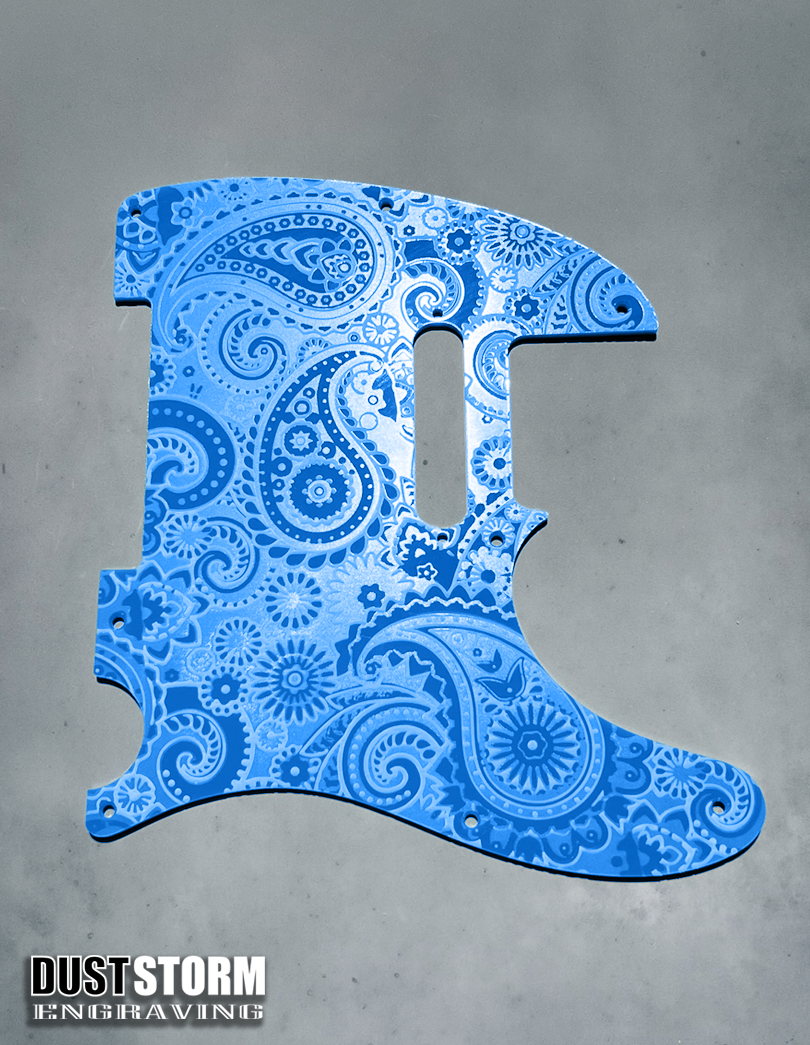 Engraved 8 Hole Paisley Pickguard for Fender Telecaster in Glossy Acrylic 10 Solid Color Choices American/Mexican Tele Guitar Scratch Plate Standard or Humbucker Cut Available
