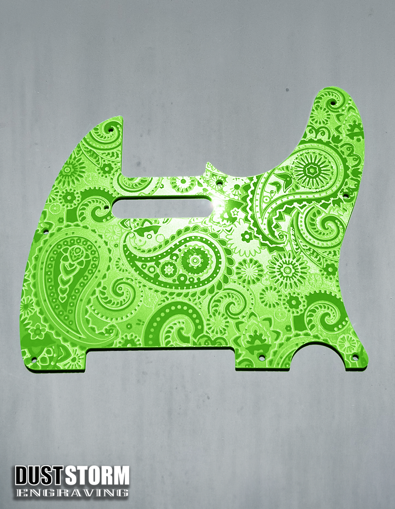 Engraved 8 Hole Paisley Pickguard for Fender Telecaster in Glossy Acrylic 10 Solid Color Choices American/Mexican Tele Guitar Scratch Plate Standard or Humbucker Cut Available