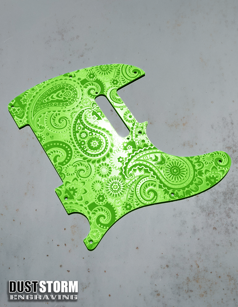 Engraved 8 Hole Paisley Pickguard for Fender Telecaster in Glossy Acrylic 10 Solid Color Choices American/Mexican Tele Guitar Scratch Plate Standard or Humbucker Cut Available