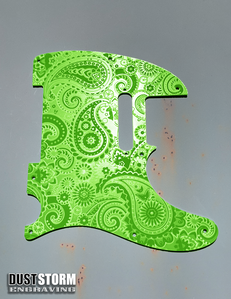 Engraved 8 Hole Paisley Pickguard for Fender Telecaster in Glossy Acrylic 10 Solid Color Choices American/Mexican Tele Guitar Scratch Plate Standard or Humbucker Cut Available