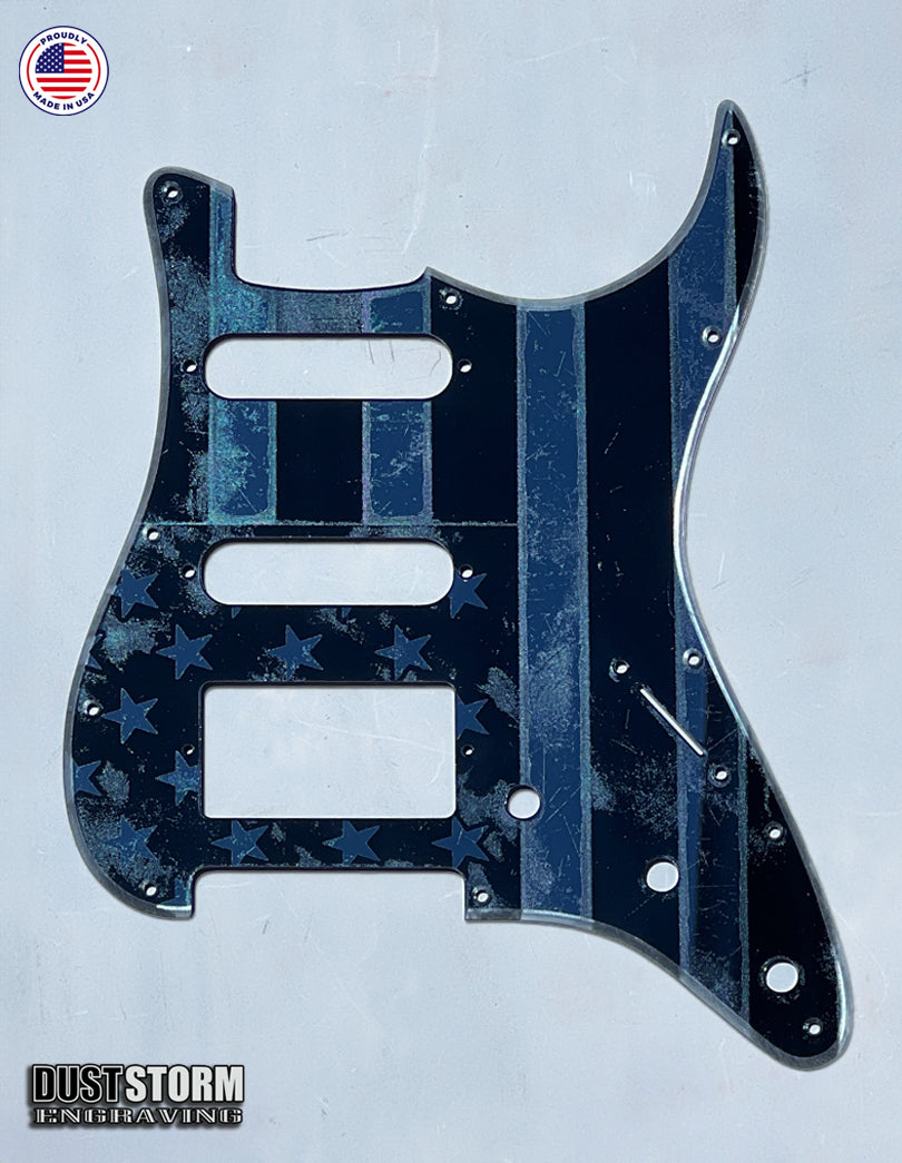 American Flag Pickguard & Free Tremolo Cover in Gun Metal Gray Acrylic Mirror for Fender Stratocaster SSS, HSS, HSH Setups Available
