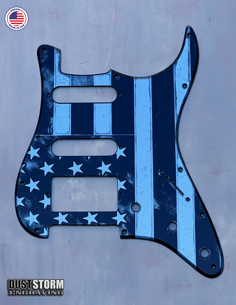 American Flag Pickguard & Free Tremolo Cover in Gun Metal Gray Acrylic Mirror for Fender Stratocaster SSS, HSS, HSH Setups Available