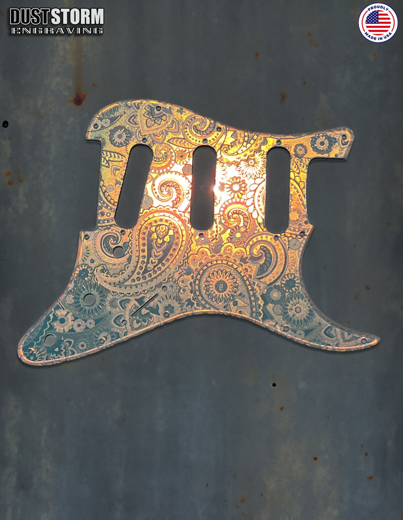 Paisley Pickguard & Free Tremolo Cover Engraved Iridescent Rainbow Acrylic Mirror for Fender Stratocaster SSS, HSS, HSH Setups Available
