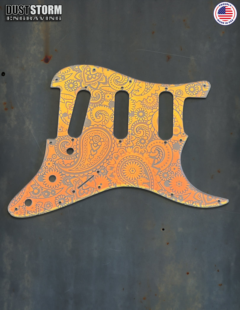 Paisley Pickguard & Free Tremolo Cover Engraved Iridescent Rainbow Acrylic Mirror for Fender Stratocaster SSS, HSS, HSH Setups Available