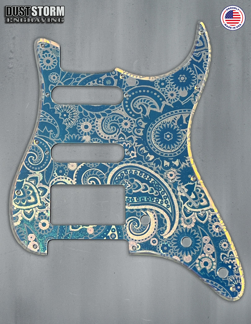 Paisley Pickguard & Free Tremolo Cover Engraved Iridescent Rainbow Acrylic Mirror for Fender Stratocaster SSS, HSS, HSH Setups Available