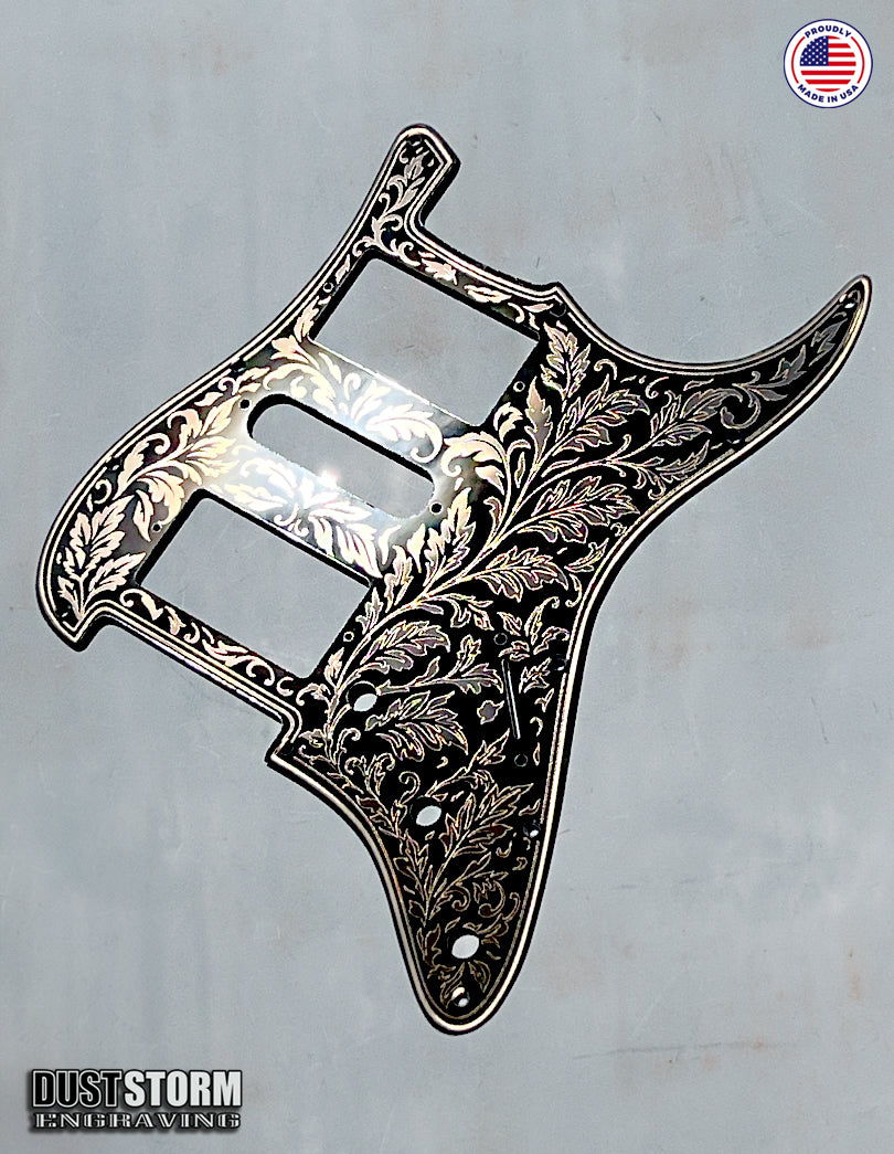 Engraved Leaf Pattern Pickguard and Tremolo Set in Copper Acrylic Mirror for Fender Stratocaster SSS, HSS, HSH Available