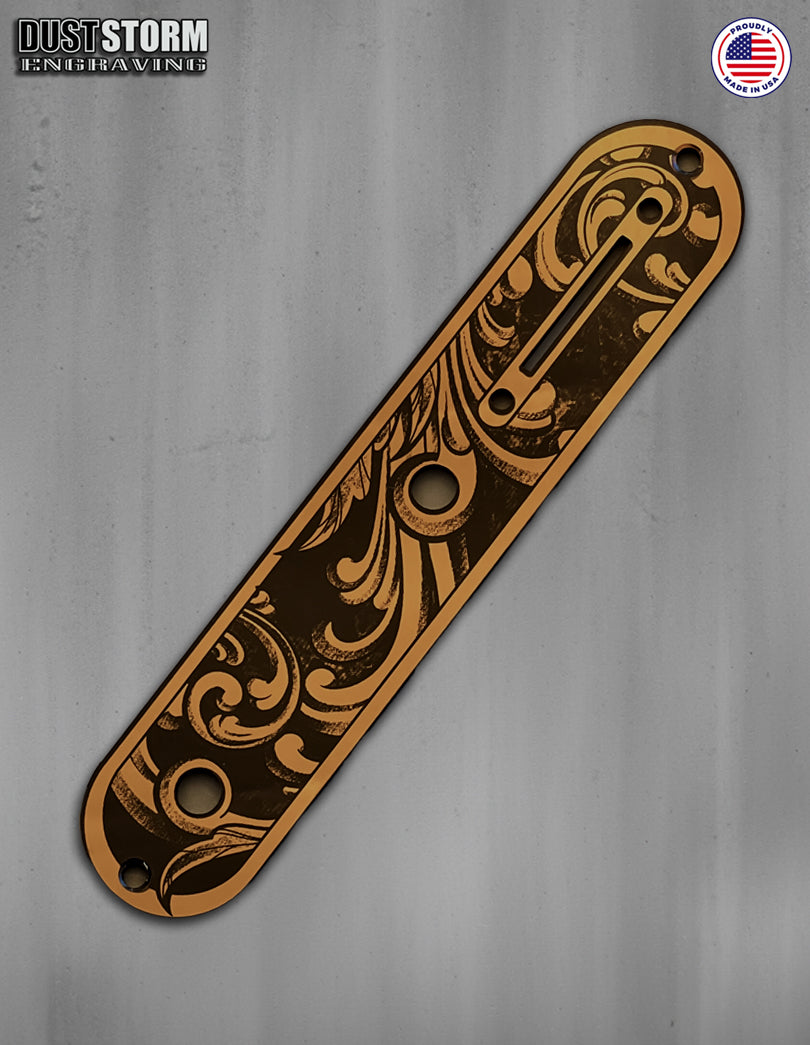 Engraved Toggle Control Plate for Telecaster Style Guitar in Copper Acrylic Mirror