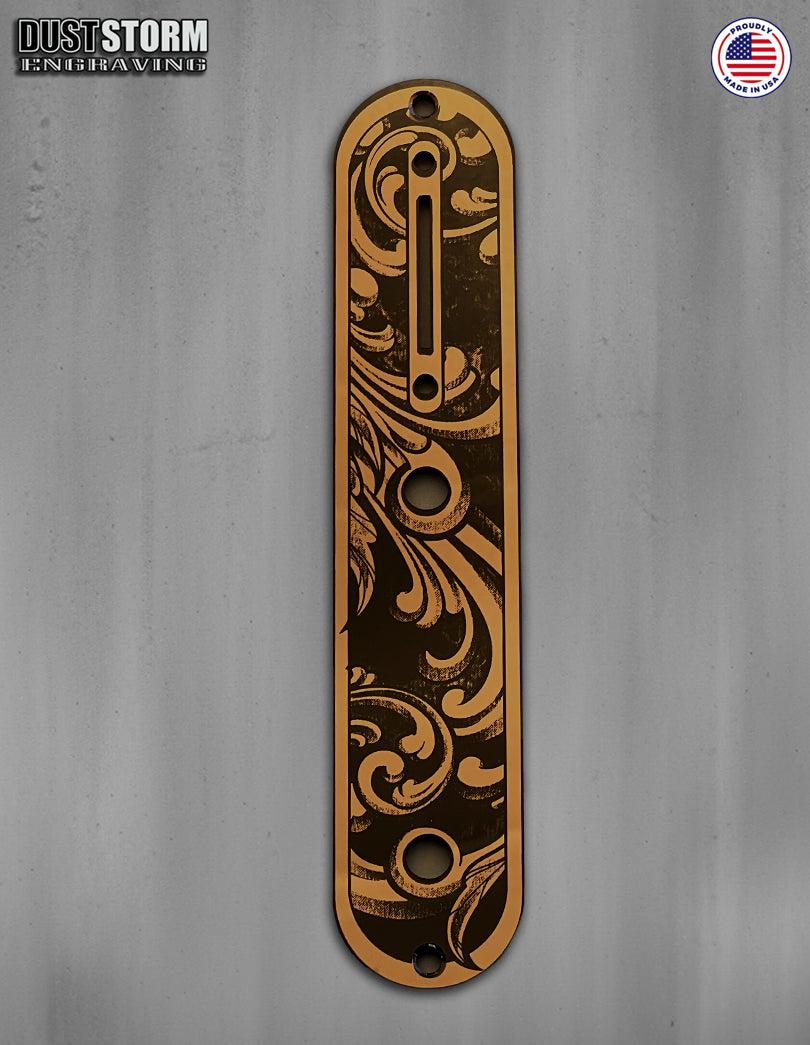 Engraved Toggle Control Plate for Telecaster Style Guitar in Copper Acrylic Mirror
