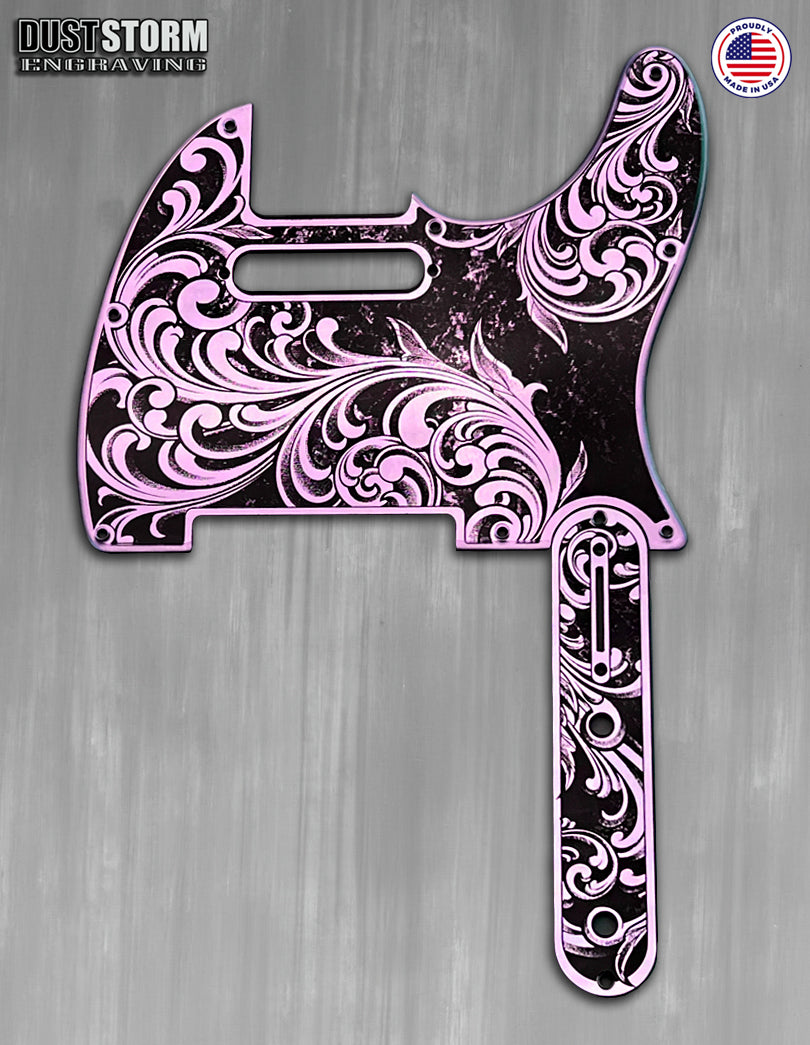 Engraved 8 Hole Pickguard for Fender Telecaster in Lavender Patina Acrylic Mirror American/Mexican Tele Guitar Scratch Plate Standard or Humbucker Cut Available