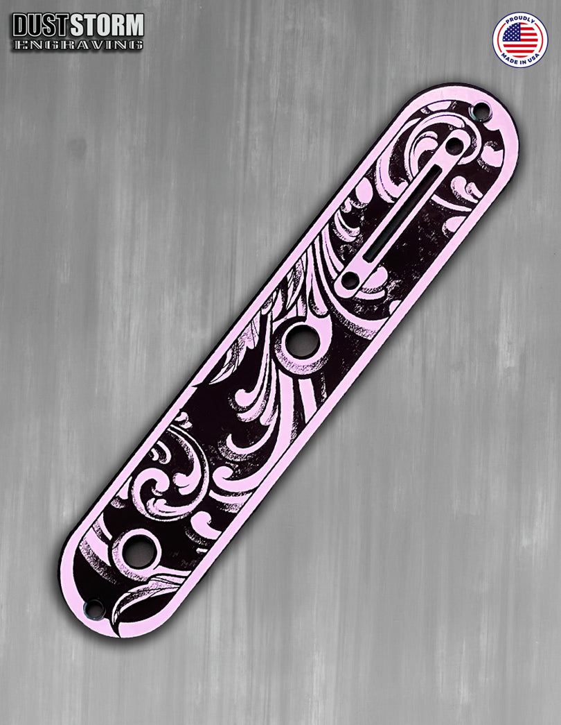 Engraved Toggle Control Plate for Telecaster Style Guitar in Lavender Acrylic Mirror
