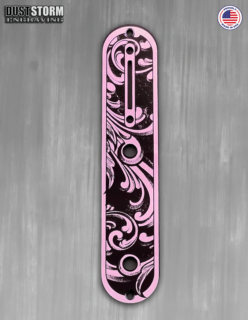 Engraved Toggle Control Plate for Telecaster Style Guitar in Lavender Acrylic Mirror