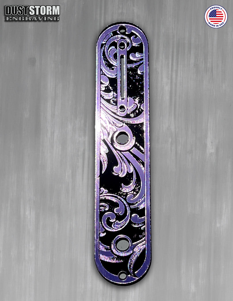 Engraved Toggle Control Plate for Telecaster Style Guitar in Lavender Acrylic Mirror
