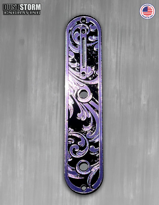 Engraved Toggle Control Plate for Telecaster Style Guitar in Lavender Acrylic Mirror
