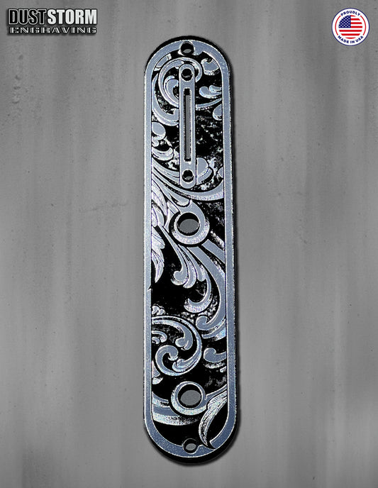 Engraved Toggle Control Plate for Telecaster Style Guitar in Silver Acrylic Mirror