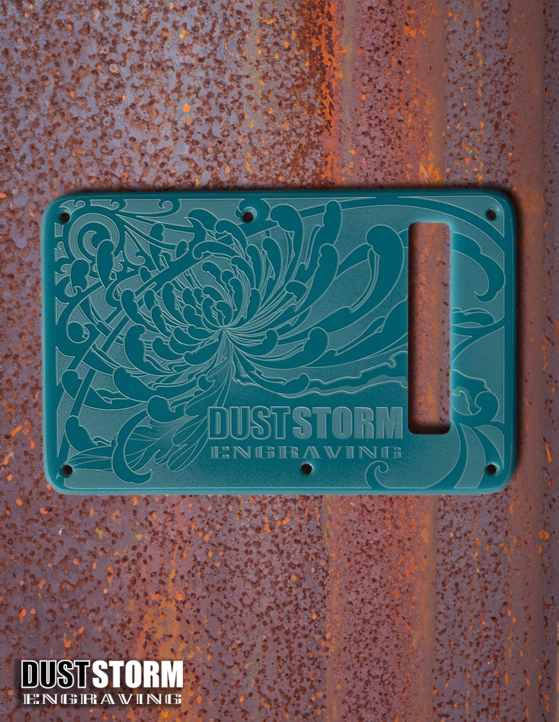 Custom Laser Engraved Pink Fender Strat Style Guitar Body with Glossy Teal Acrylic Pickguard and Tremolo Cover HSH, HSS, SSS Setups Available
