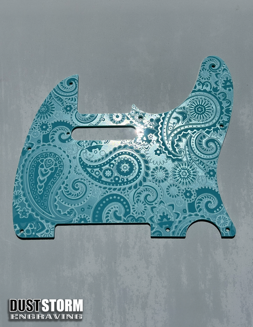 Engraved 8 Hole Paisley Pickguard for Fender Telecaster in Glossy Acrylic 10 Solid Color Choices American/Mexican Tele Guitar Scratch Plate Standard or Humbucker Cut Available