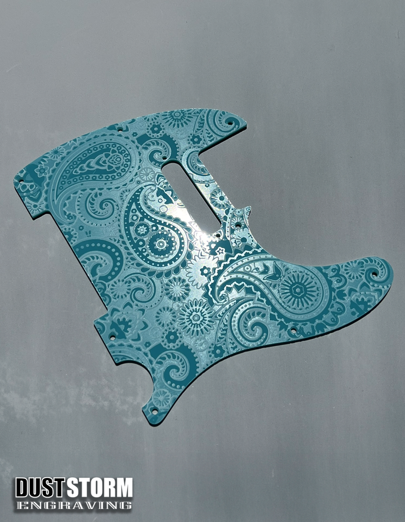 Engraved 8 Hole Paisley Pickguard for Fender Telecaster in Glossy Acrylic 10 Solid Color Choices American/Mexican Tele Guitar Scratch Plate Standard or Humbucker Cut Available