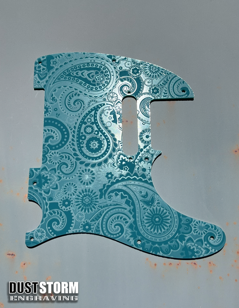 Engraved 8 Hole Paisley Pickguard for Fender Telecaster in Glossy Acrylic 10 Solid Color Choices American/Mexican Tele Guitar Scratch Plate Standard or Humbucker Cut Available