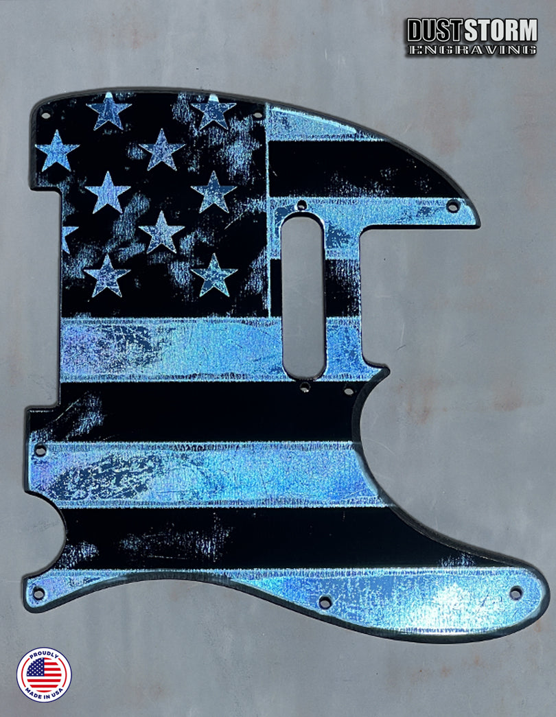 Engraved 8 Hole Pickguard for Fender Telecaster American Flag Blue Acrylic Mirror American/Mexican Tele Guitar Scratch Plate Humbucker or Standard Cut Available