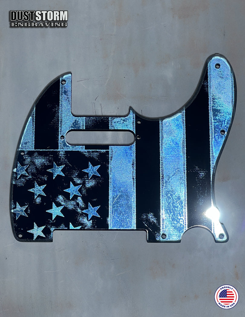 Engraved 8 Hole Pickguard for Fender Telecaster American Flag Blue Acrylic Mirror American/Mexican Tele Guitar Scratch Plate Humbucker or Standard Cut Available