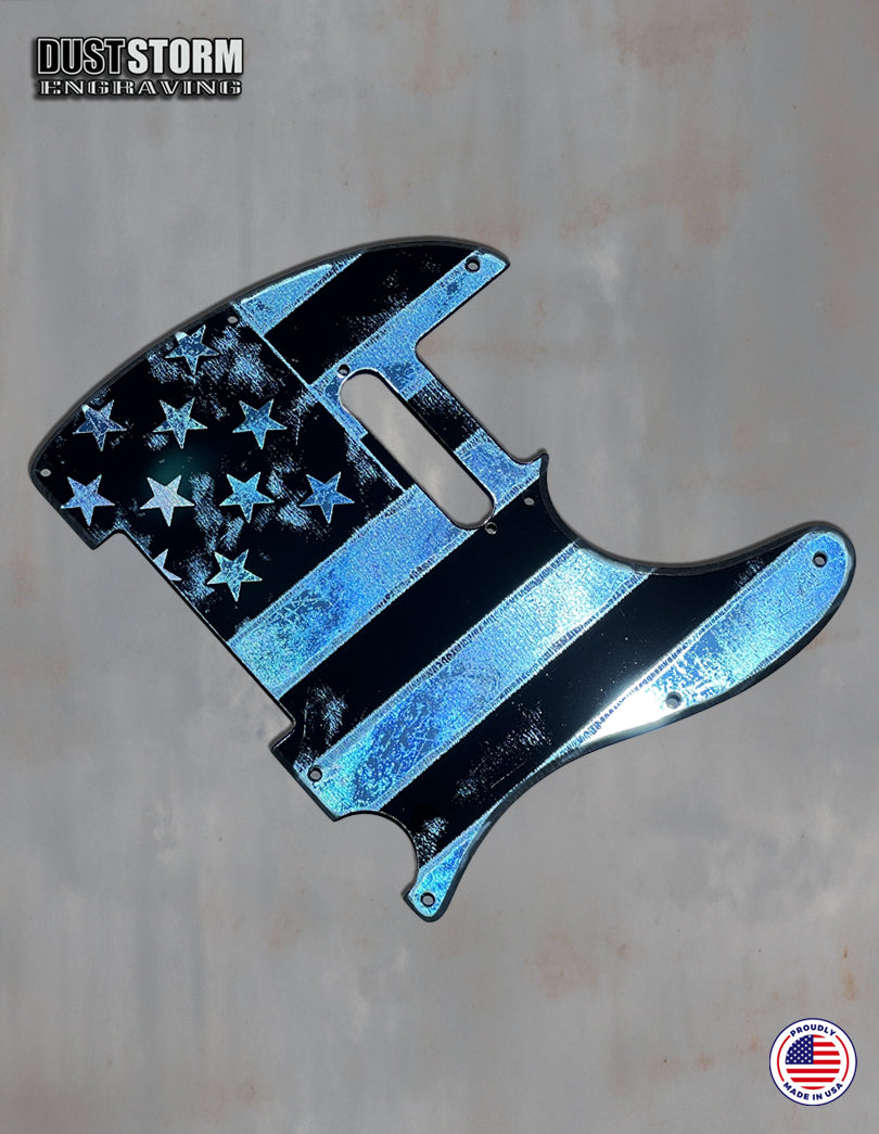 Engraved 8 Hole Pickguard for Fender Telecaster American Flag Blue Acrylic Mirror American/Mexican Tele Guitar Scratch Plate Humbucker or Standard Cut Available