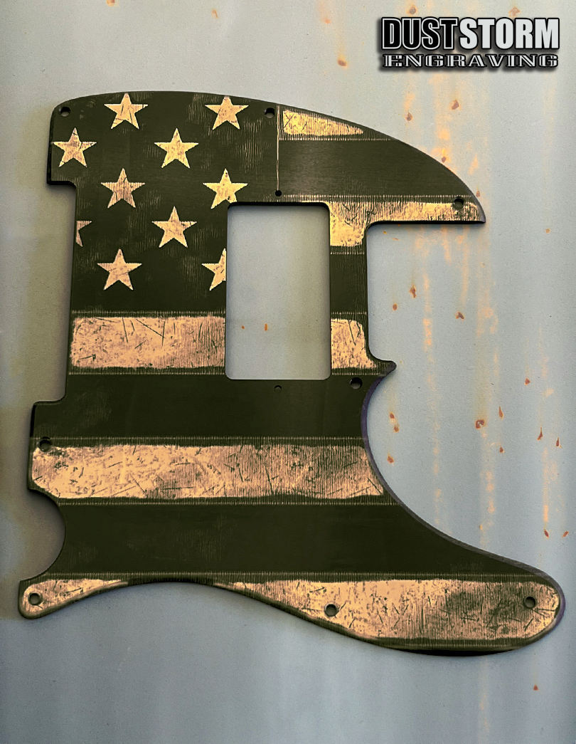 Engraved 8 Hole Pickguard for Fender Telecaster American Flag Copper Acrylic Mirror American/Mexican Tele Guitar Scratch Plate Humbucker or Standard Cut Available