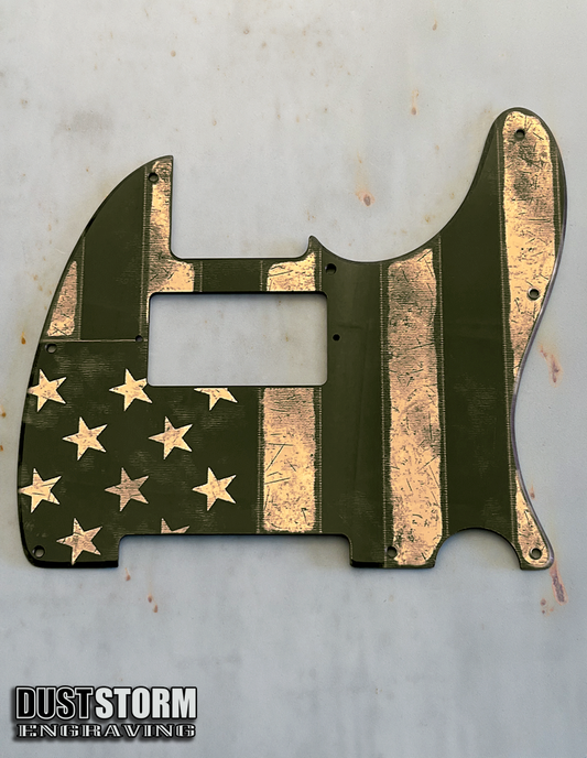 Engraved 8 Hole Pickguard for Fender Telecaster American Flag Copper Acrylic Mirror American/Mexican Tele Guitar Scratch Plate Humbucker or Standard Cut Available