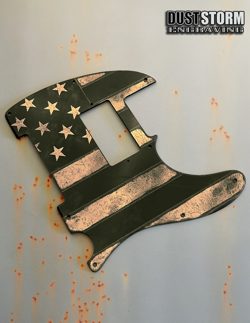 Engraved 8 Hole Pickguard for Fender Telecaster American Flag Copper Acrylic Mirror American/Mexican Tele Guitar Scratch Plate Humbucker or Standard Cut Available