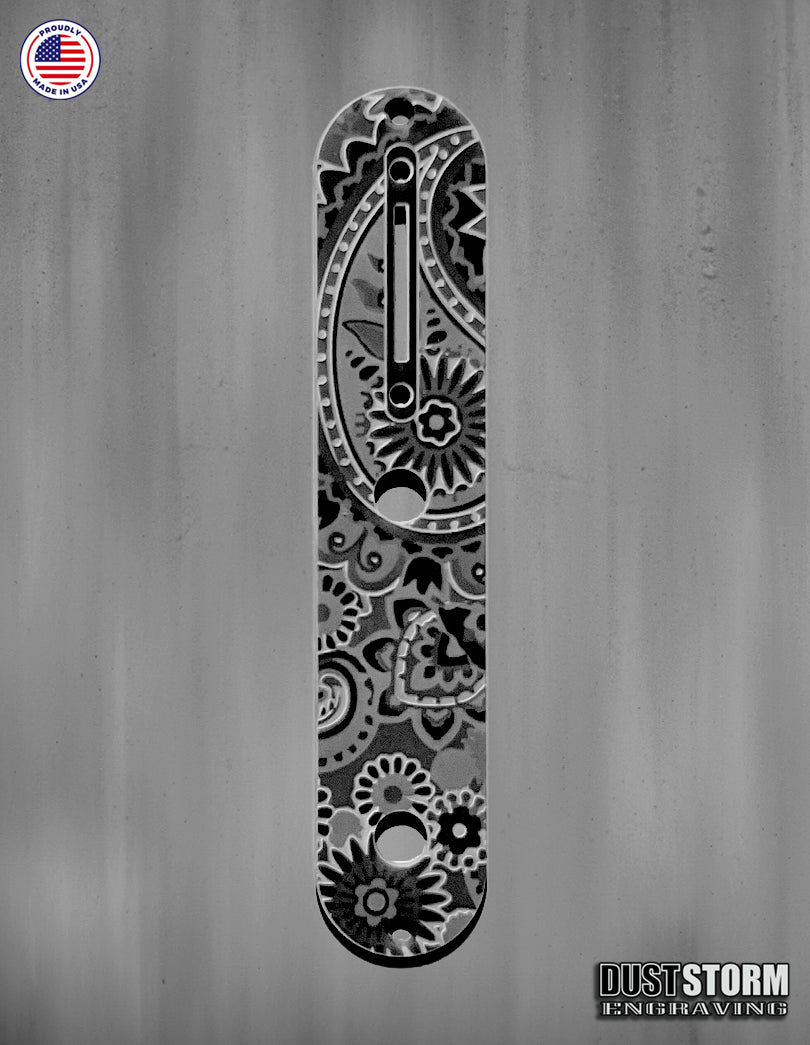 Laser‑Engraved Paisley Telecaster Toggle Control Plate – Glossy Acrylic Guitar Accessory in 12 Color Options