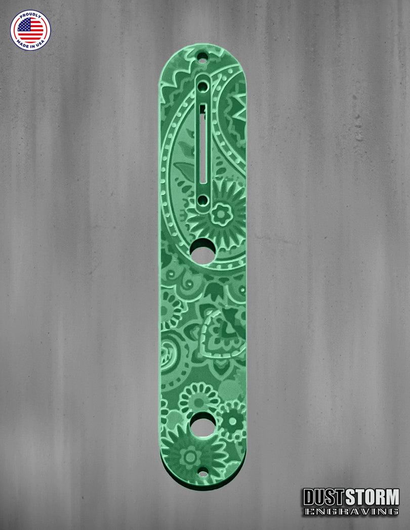 Laser‑Engraved Paisley Telecaster Toggle Control Plate – Glossy Acrylic Guitar Accessory in 12 Color Options