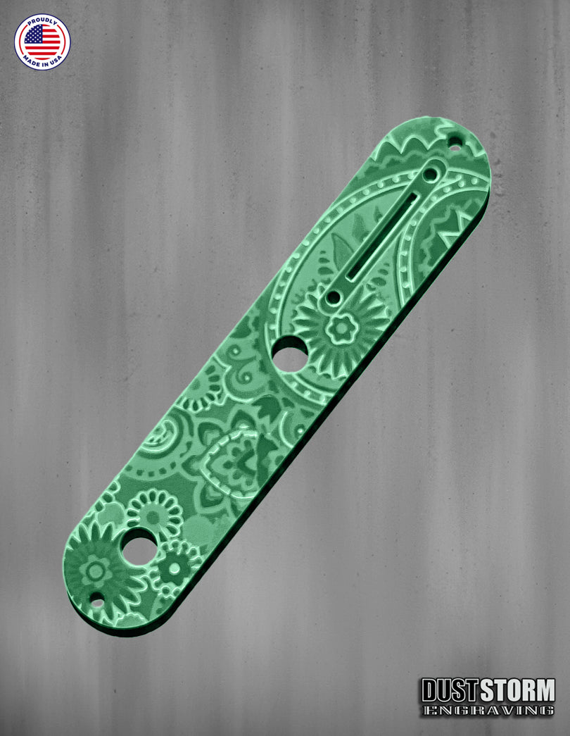 Laser‑Engraved Paisley Telecaster Toggle Control Plate – Glossy Acrylic Guitar Accessory in 12 Color Options
